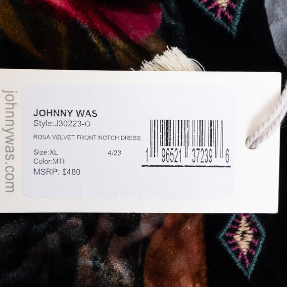 Johnny Was Rosa Velvet Front Notch Dress Floral Maxi Boho Silk Blend Size XL - Picture 16 of 16
